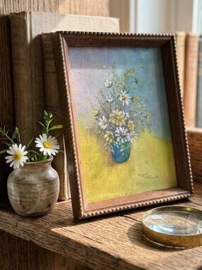 Daisy Bouquet Framed Wall Art in Yellow and Blue